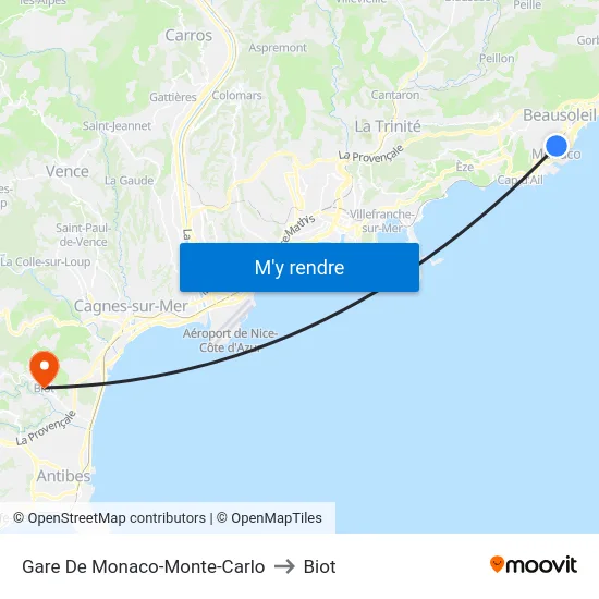 Gare De Monaco-Monte-Carlo to Biot map