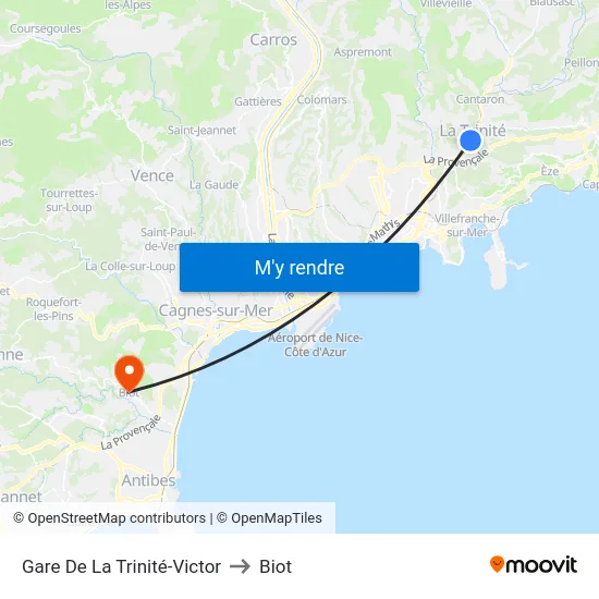 Gare De La Trinité-Victor to Biot map
