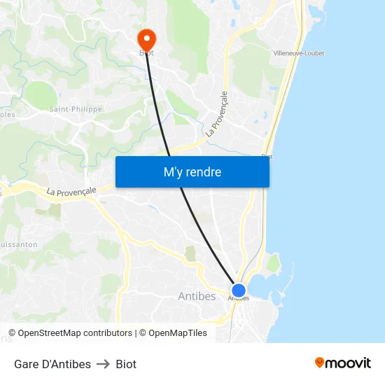 Gare D'Antibes to Biot map