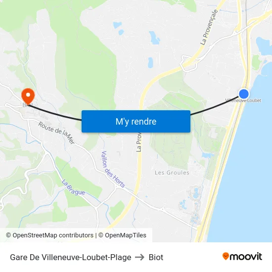 Gare De Villeneuve-Loubet-Plage to Biot map
