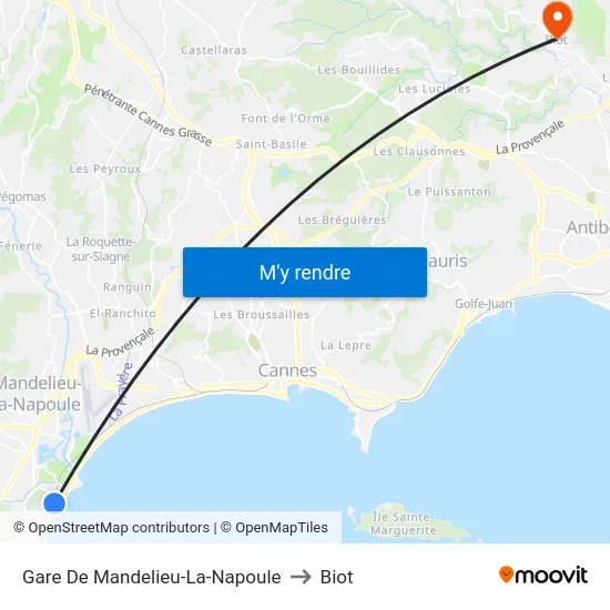 Gare De Mandelieu-La-Napoule to Biot map
