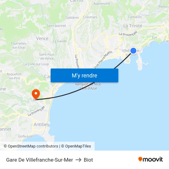 Gare De Villefranche-Sur-Mer to Biot map