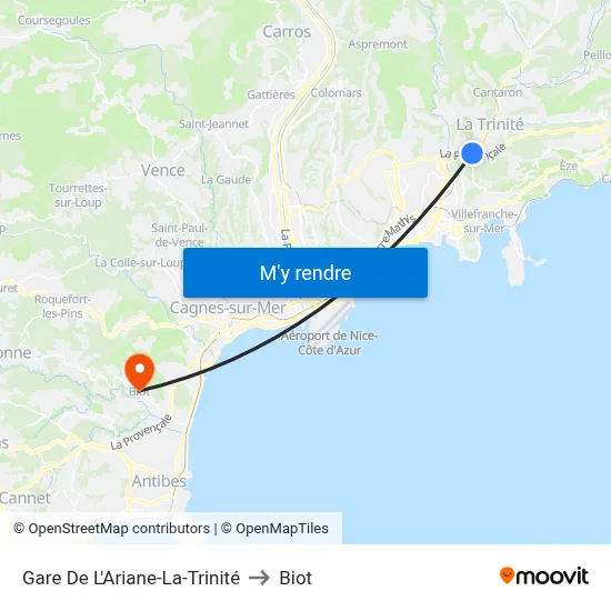 Gare De L'Ariane-La-Trinité to Biot map