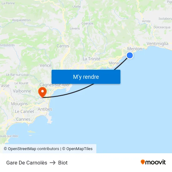 Gare De Carnolès to Biot map