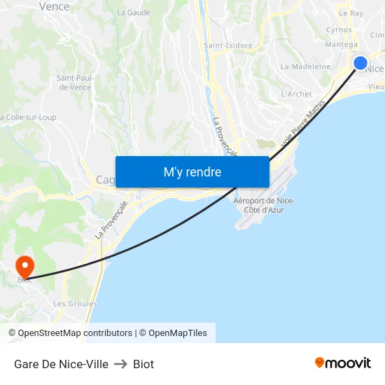 Gare De Nice-Ville to Biot map