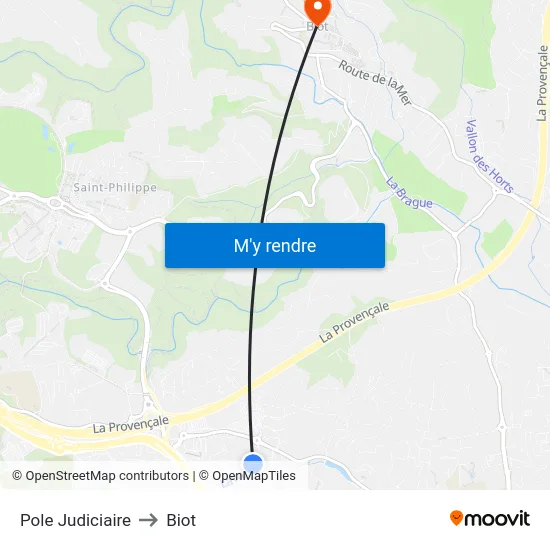 Pole Judiciaire to Biot map