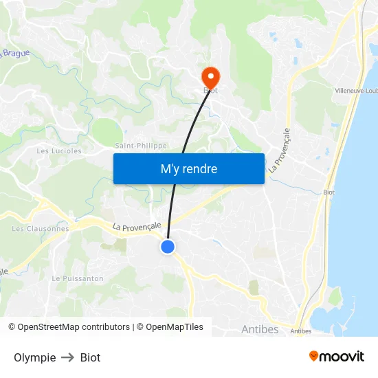 Olympie to Biot map