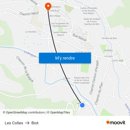 Les Colles to Biot map