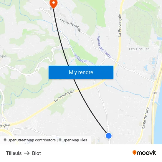 Tilleuls to Biot map