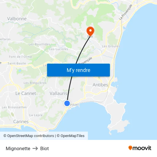 Mignonette to Biot map