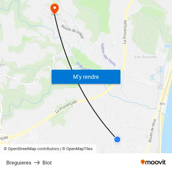 Breguieres to Biot map