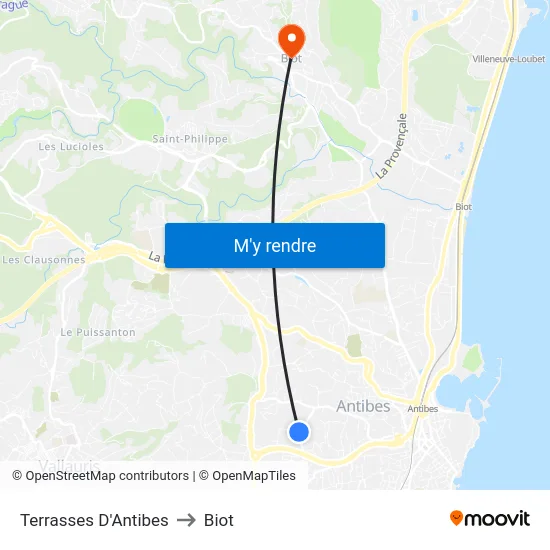 Terrasses D'Antibes to Biot map