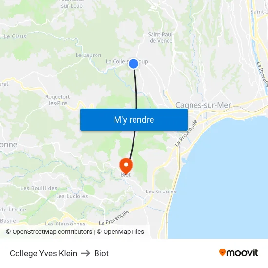 College Yves Klein to Biot map