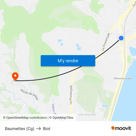 Baumettes (Cg) to Biot map