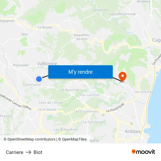 Carriere to Biot map