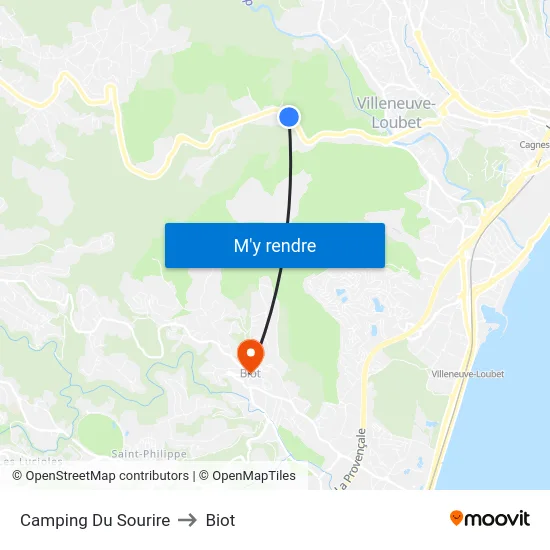 Camping Du Sourire to Biot map