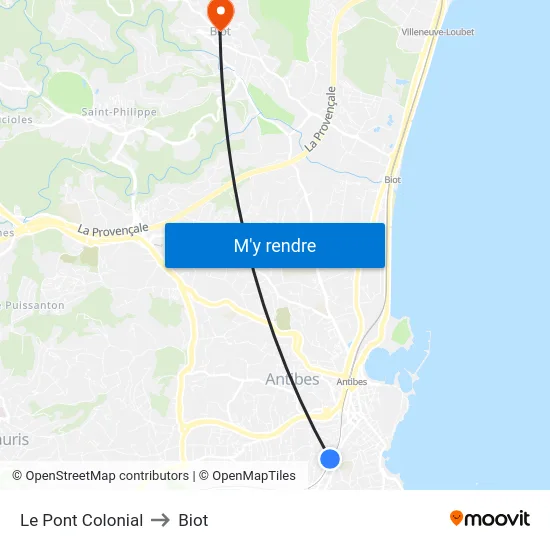 Le Pont Colonial to Biot map