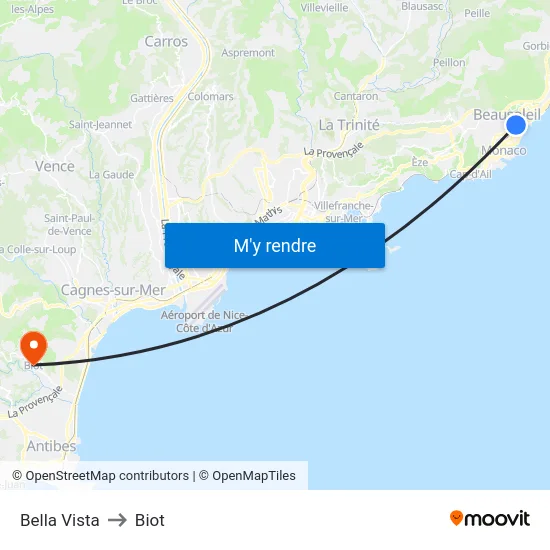 Bella Vista to Biot map