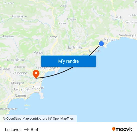 Le Lavoir to Biot map