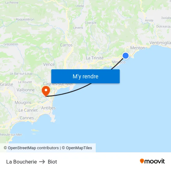 La Boucherie to Biot map