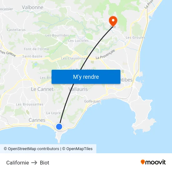 Californie to Biot map