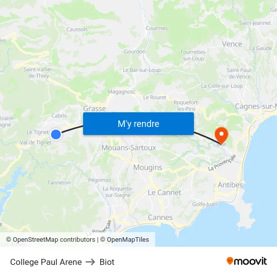 College Paul Arene to Biot map
