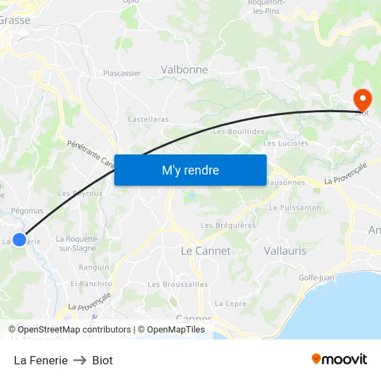 La Fenerie to Biot map