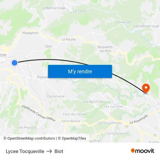 Lycee Tocqueville to Biot map