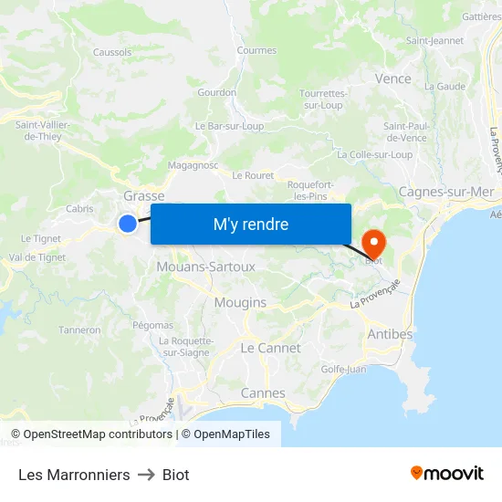 Les Marronniers to Biot map