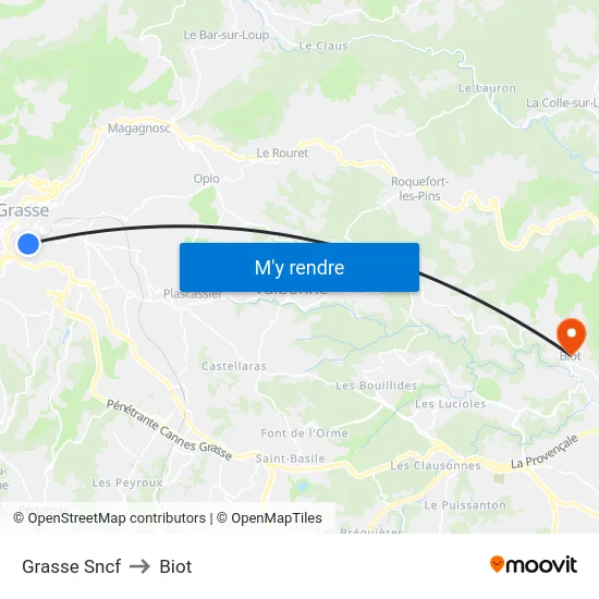 Grasse Sncf to Biot map