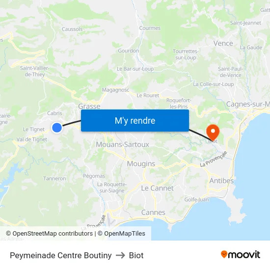 Peymeinade Centre Boutiny to Biot map