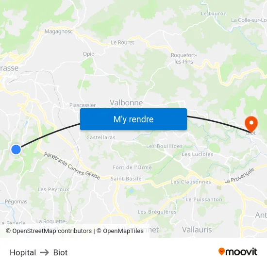 Hopital to Biot map