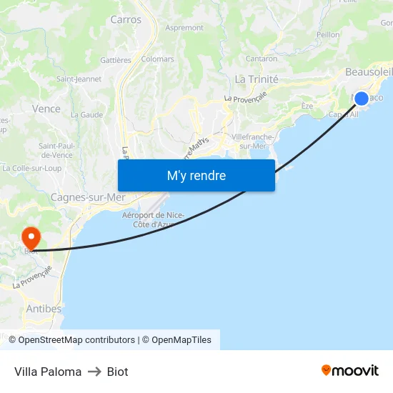 Villa Paloma to Biot map