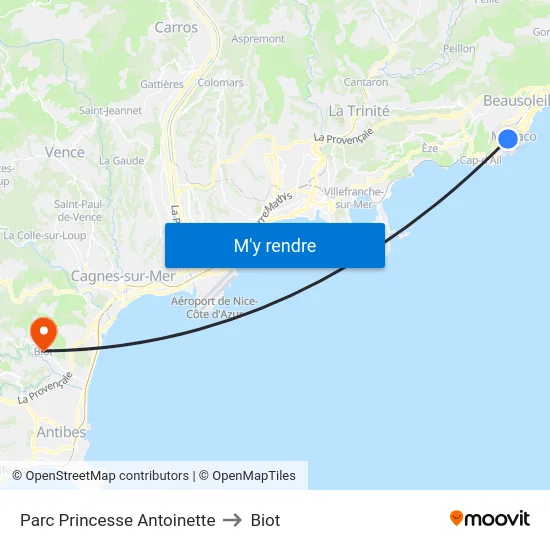 Parc Princesse Antoinette to Biot map