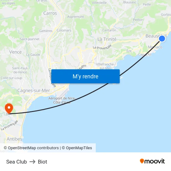 Sea Club to Biot map