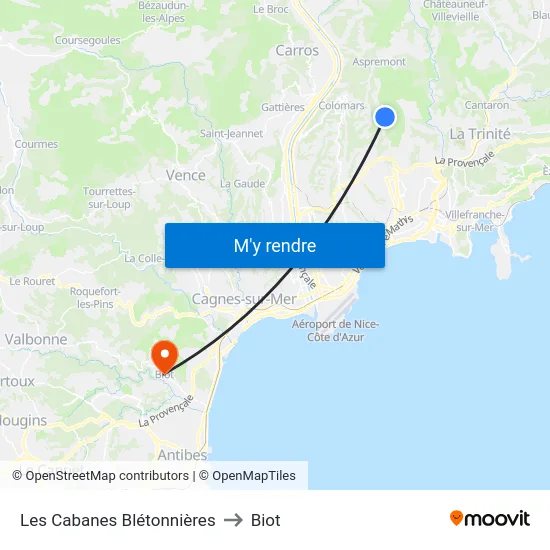 Les Cabanes Blétonnières to Biot map