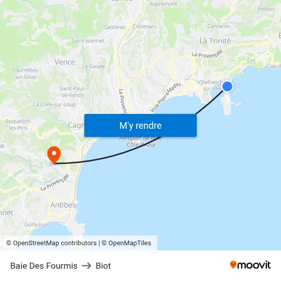 Baie Des Fourmis to Biot map