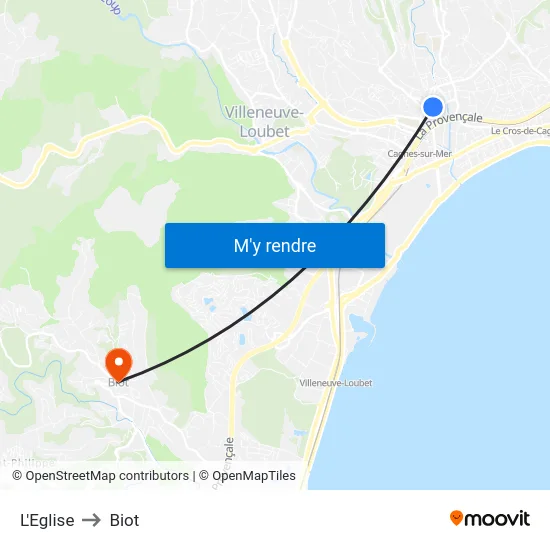 L'Eglise to Biot map