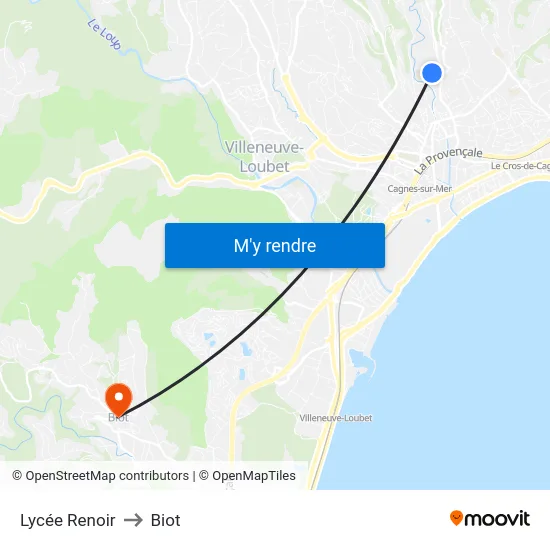 Lycée Renoir to Biot map