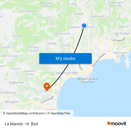 La Manda to Biot map