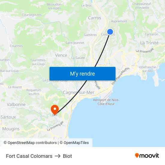 Fort Casal Colomars to Biot map