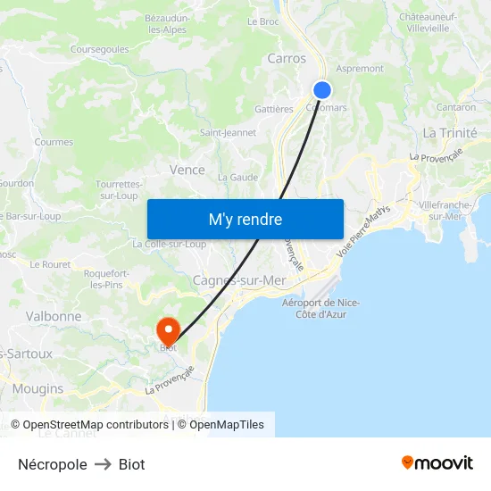 Nécropole to Biot map