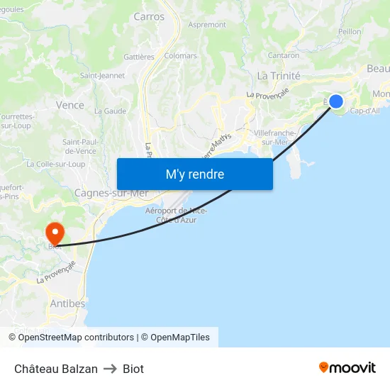 Château Balzan to Biot map