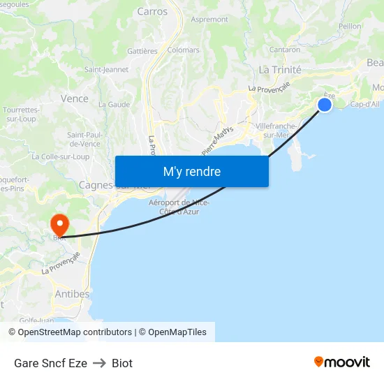 Gare Sncf Eze to Biot map