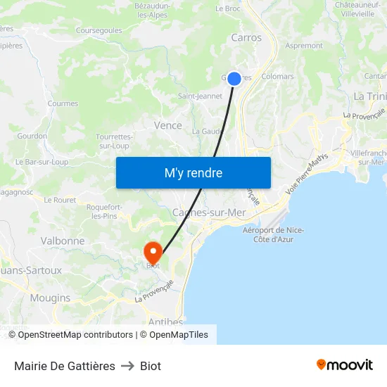 Mairie De Gattières to Biot map