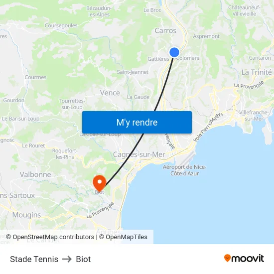 Stade Tennis to Biot map