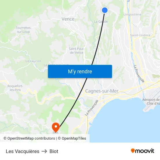 Les Vacquières to Biot map