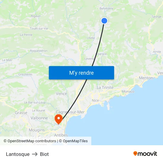 Lantosque to Biot map