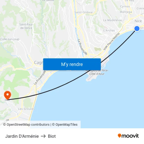 Jardin D'Arménie to Biot map