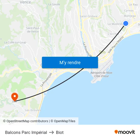 Balcons Parc Impérial to Biot map